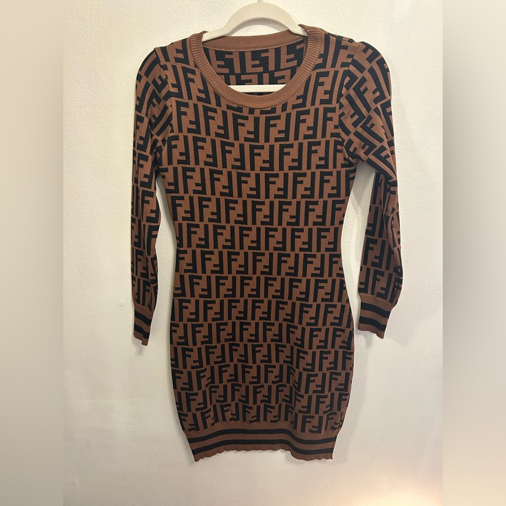 Brown and Black Patterned Dress